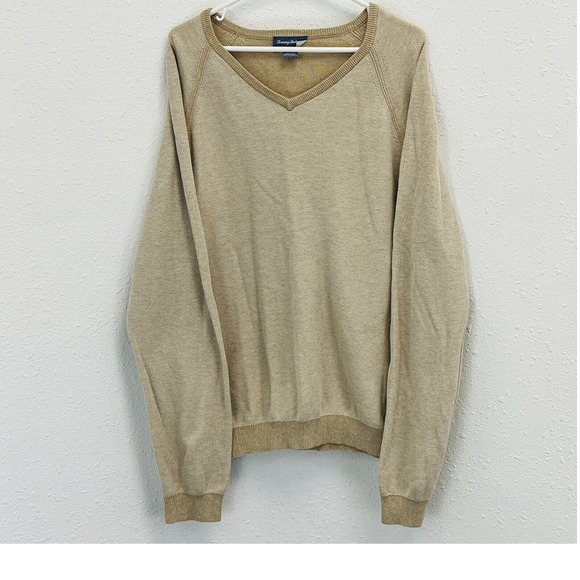 Mens XXL Tommy Bahama Make Mine A Double Sweater‎ Reversible Tan Pullover V-Neck - Picture 1 of 5